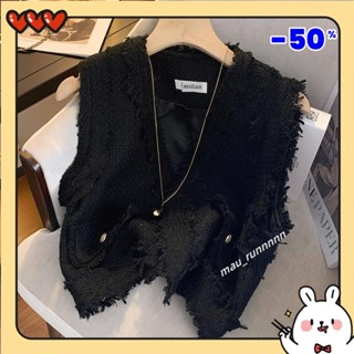 特價💞外搭馬甲背心 韓版流蘇編織疊穿無袖馬甲女早春設計感小眾法式小香風無袖短外套 連帽背心女 西裝背心女 薄背心外套