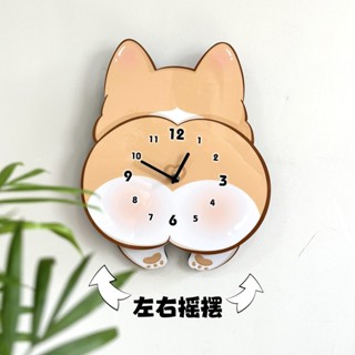 可愛時鍾裝飾畫🎀 柯基狗創意搖擺鐘表家用客廳兒童房臥室裝飾時鐘可愛靜音掛墻掛鐘 靜音掛鐘 時鐘