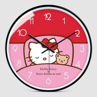 Kitty時鐘🎀 凱蒂貓可愛萌掛鐘兒童房書房時鐘房間童趣石英鐘小清新卡通免打孔 可愛掛鐘 可愛時鐘 時鐘掛鐘 卡通時鐘