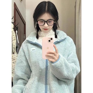 see 外套女 保暖外套 加絨加厚外套 女生上衣 FG月光藍奶fufu羊羔毛外套男冬季搖粒絨棉衣高階感保暖立領棉服潮