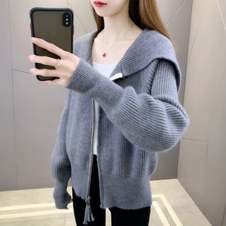 【免運出貨】短版外套韓版翻領素色拉鍊外搭針織衫2025秋裝新款女士短版長袖毛衣小外套外套潮長袖外套連帽外套開襟小外套