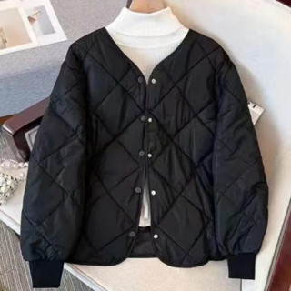 【免運】無領小香風輕薄短款菱格棉服女裝冬季寬鬆顯瘦簡約雅緻V領棉衣外套時尚百搭春秋新款韓版潮ins