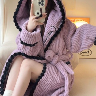 珊瑚絨連帽睡袍女睡衣秋冬季高階感加厚加絨2025新款法蘭絨家居服【Jsna皇后】