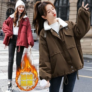 【免運】冬季韓版棉衣女刷毛加厚工裝派克棉服冬加大尺碼寬鬆羔羊毛牛仔外套