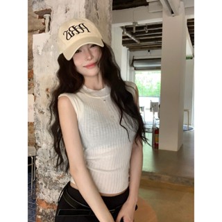 Lam💕上衣 針織衫 無袖高領 法式氣質優雅半高領針織吊帶背心女2024夏季新款修身顯瘦外穿上衣