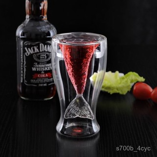 創意美人魚紅酒杯 雙層高硼矽玻璃杯 鷄尾酒杯 果汁冰淇淋杯100ml 26TW