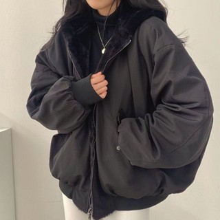 🌸臺灣限價特價🌸悠米 正韓外套 韓版韓國刷毛加厚兩面穿羔羊毛棉服女裝外套冬季新款寬鬆連帽棉衣上衣 棒球外套女 羊毛外