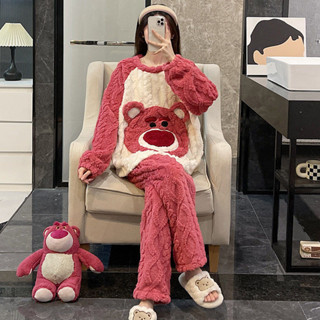see 保暖睡衣 加絨睡衣 居家服 長袖睡衣 珊瑚絨睡衣女冬季加厚加絨家居服法蘭絨2024年新保暖套裝春秋冬款