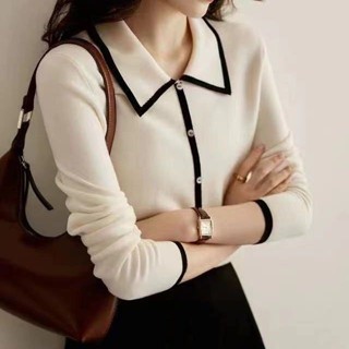 polo針織衫女內搭打底毛衣2022秋季新款寬鬆翻領長袖洋氣早秋上衣MAOY