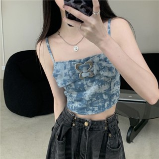 Lam💕背心 吊帶背心 韓版韓版純欲風扎染針織吊帶背心女夏季設計感減齡氣質蝴蝶結抹胸上衣