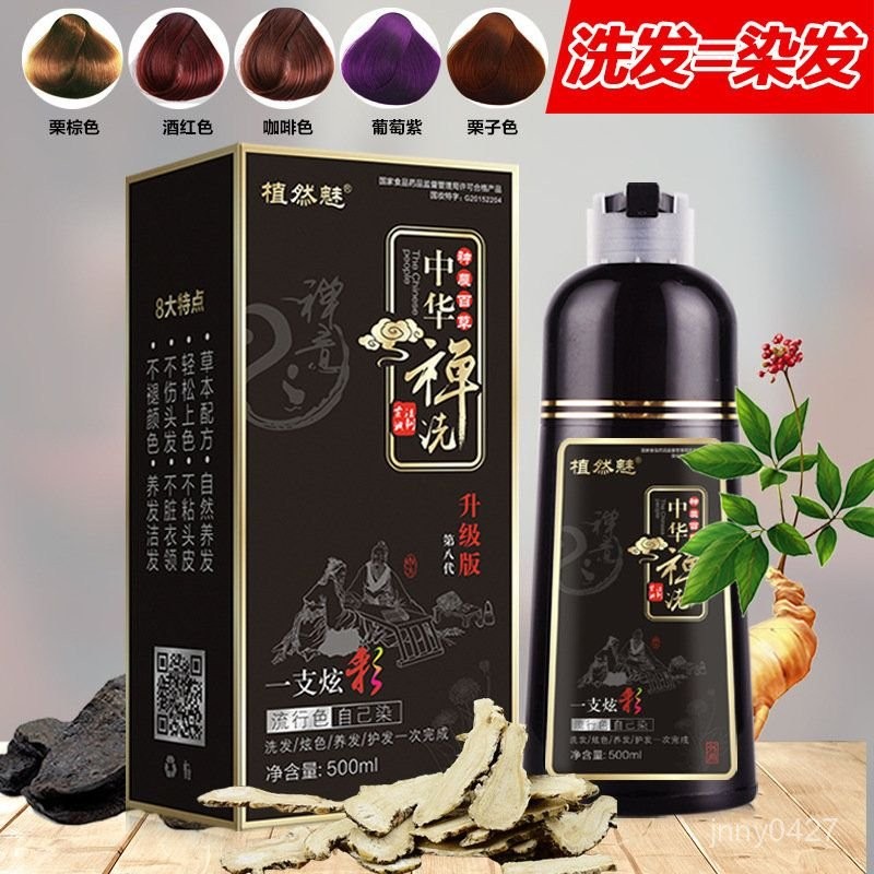 🌸臺灣出貨🌸泡泡染陞級版第八代中華禪洗一洗黑清水染髮膏一支炫彩植物染髮劑e0115