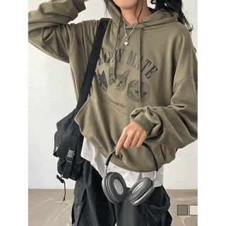 Codibook｜韓國 gifteabox 快樂貓咪印花寬鬆連帽長袖T恤［預購］長袖上衣 連帽上衣 女裝