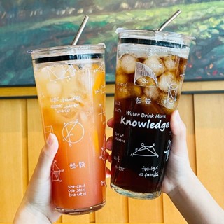 玻璃吸管杯 水杯 隨行杯 牛奶杯 環保杯 防漏水杯 大容量水杯玻璃杯帶吸管奶茶冷飲杯辦公室喝水杯子耐熱牛奶咖啡杯