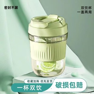 🔥臺灣熱銷🔥 水杯 雙飲杯透明玻璃杯ins高顔值吸管杯學生女咖啡杯上班族顔控喝水杯