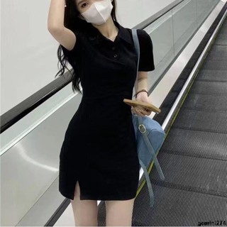 【臺灣出貨】韓版女裝 洋裝 連身裙 夜場 夏天女裝 細肩 小眾設計純欲風初戀小裙子夏新款polo領包臀百搭收腰顯瘦連衣裙