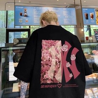 ins潮牌美式復古短T 寬鬆 短袖T恤 情侶t 大尺碼 印花t 五分袖 短袖男 青少年 上衣（XB1280）【壹號站】