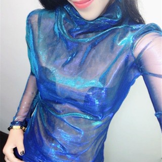 嘉義出貨♕韓版多色性感 透膚內搭 彈力 透視 內搭長袖 打底上衣 時尚 緊身高領 長袖t恤 打底衣長版 內搭衣長袖A3H