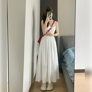 藍白佩氣質收腰顯瘦長裙子法式初戀感小白裙吊帶連衣裙子新款