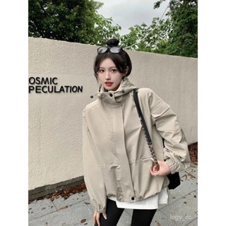 精緻女人生活館💄 美式 連帽 衝鋒衣 外套 女 春秋 2024 新款 寬鬆 設計感 抽繩 長袖 夾剋 上衣