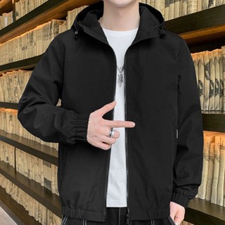 外套男秋冬夾剋連帽戶外運動風衣男薄款透氣速幹休閒寬鬆上衣薄款休閒外套 外套男 寬鬆 韓版 WWKJ