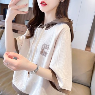 Meet.You.短袖T恤女大碼新款連帽寬鬆設計感小眾潮牌減齡慵懶風百搭上衣ins
