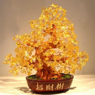 🎀🎀免運 黃色水晶招財樹 發財樹擺件 搖錢樹 金錢樹 客廳擺件 風水擺件 辦公室擺飾 搖錢樹擺件 開運招財水晶擺件