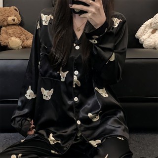 YC家🎀熱銷爆款 睡衣 保暖睡衣 長袖 長褲 套裝 春秋 冰絲睡衣 綢面 長袖長褲 薄款 大碼睡衣 休閒睡衣 家居服
