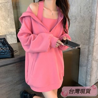Twiggie❥oversize大學t女顯瘦上衣冬裝寬鬆上衣設計感上衣落肩美式復古連帽衛衣外套兩件套女春秋