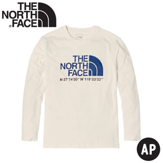【The North Face 男 LOGO長袖上衣 AP《白》】86PX/吸濕排汗圓領休閒長袖上衣/排汗衫/長袖T恤