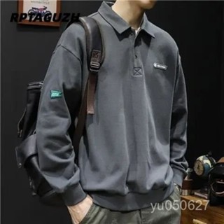 長袖POLO衫男 秋季POLO衛衣男春秋款ins潮牌重磅寬鬆大碼2023新款上衣長袖灰色