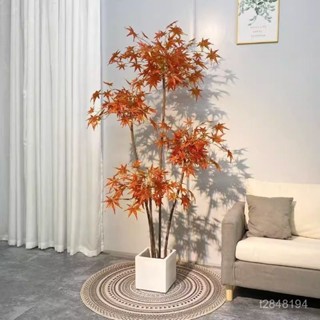 ✨免運 可開發票✨ins模擬紅綠植楓樹盆栽北歐現代輕奢客廳房間網紅室內落地假樹 假植物落地擺件居傢裝飾 仿真植物 人造植