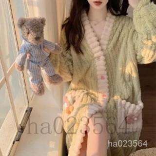 法蘭絨睡衣 女生睡裙 新款珊瑚絨睡衣女秋冬季睡袍長款加絨加厚法蘭絨家居服睡裙[MM]