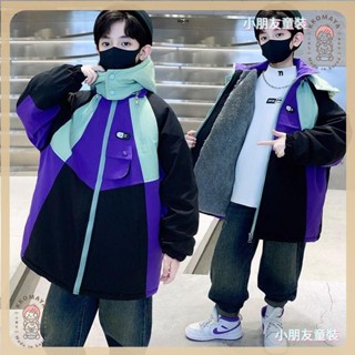 🍭小朋友🍭男童加絨棉衣外套2024新款中大童兒童男孩秋冬季加絨加厚派克服潮
