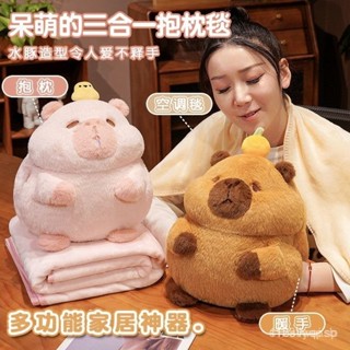 【臺灣熱銷】暖暖包 暖手抱枕 可愛卡皮巴拉水豚抱枕辦公室多功能毯子手捂兩用三閤一午睡枕女生