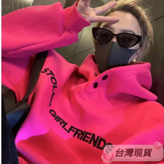Twiggie❥設計感上衣韓版上衣顯瘦上衣長袖長袖t恤大學t女麵100%棉加絨長袖連帽衛衣女oversize