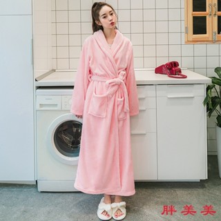 【M-5XL大尺碼】大尺碼女裝 睡袍 睡衣 秋冬睡袍 睡裙 加厚加長法蘭絨睡袍女浴袍男士大碼珊瑚絨浴衣秋冬季長袖情侶睡衣