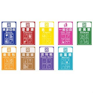 【無敵餐具】分類貼紙-多款可選 不鏽鋼搖擺式垃圾桶/無內桶/分類垃圾桶/方型垃圾桶