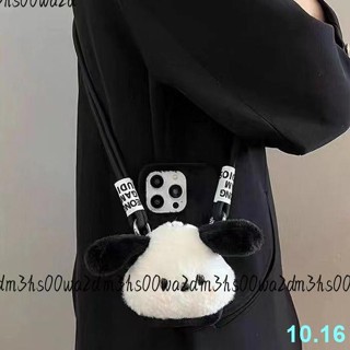毛絨卡通帕恰狗手機殼通用背夾斜跨繩可愛可拆卸防摔掛繩女款可背