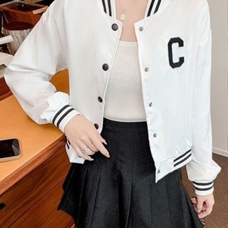靜靜♀小舖棒球服外套女學生2022春秋新款韓版寬松顯瘦時尚百搭白色薄款上衣