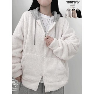 Codibook｜韓國 Loonough 拼色絨毛連帽外套［預購］拉鍊外套 連帽上衣 女裝