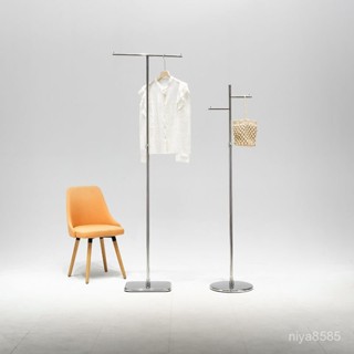 免稅 免運服裝店中島展示架不銹鋼落地架子銀色陳列架掛衣展示架簡易收納架子 家用臥室掛衣架玄關落地式多功能置衣架