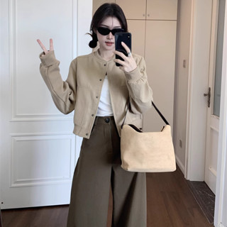 「小隻女」卡其色外套 毛呢外套 韓版外套 棒球服 短版外套 秋季新款 小個子外套 高階感 氣質上衣 夾剋 棒球外套