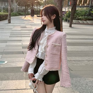 小可家洋氣小香風外套女加厚春季百搭複古高級感名媛氣質粗花呢上衣女 小香風外套 韓係外套 韓風穿搭 高階感外套