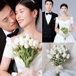 ★BY65★手感鬱金香手捧花新娘結婚模擬花束假花韓式攝影道具婚禮影樓拍照