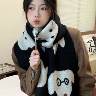 有點東西🧣日系可愛小狗短款針織圍巾女秋冬季學生防寒保暖百搭情侶毛線圍脖秋冬圍巾 圍脖 保暖