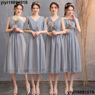 熱銷現發 贈送手腕花 綁帶款 可訂製 伴娘服新款姐妹團禮服伴娘禮服女仙氣質中長款伴娘服雪紡女