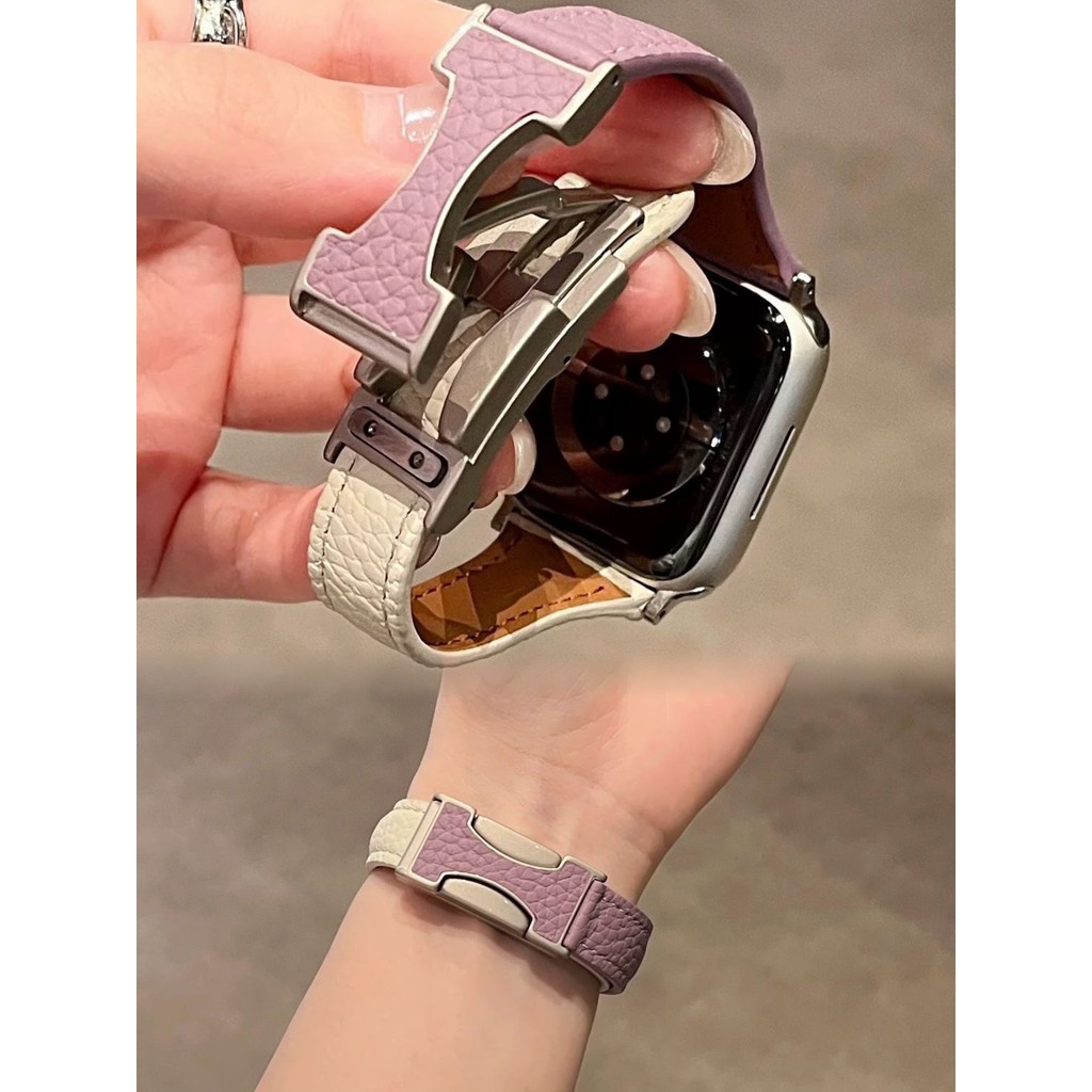 小蠻腰荔枝紋雙C磁吸扣蘋果手錶錶帶se7適用Apple Watch S11 iwatch 8 9 10 錶帶女