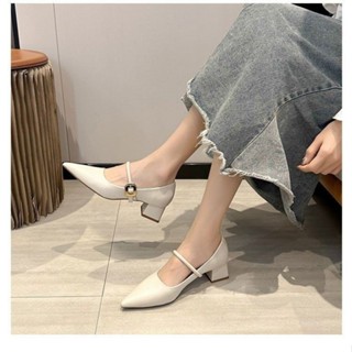 【GL SHOES】粗跟高跟鞋 百搭配裙子 韓式法式高跟鞋小香風瑪麗珍粗跟單鞋女時尚新款網紅尖頭法式淑女一字帶高跟鞋