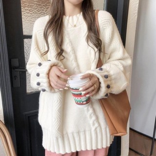 【FROCK】毛衣上衣 複古加厚毛衣秋冬寬鬆外穿麻花針織衫上衣 長袖上衣 寬鬆上衣 毛衣外套 顯瘦上衣 毛衣00