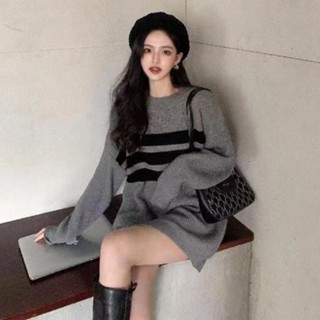 【FROCK】毛衣上衣 套頭毛衣中長款遮屁股上衣寬鬆外穿 長袖上衣 寬鬆上衣 毛衣外套 顯瘦上衣 毛衣套裝